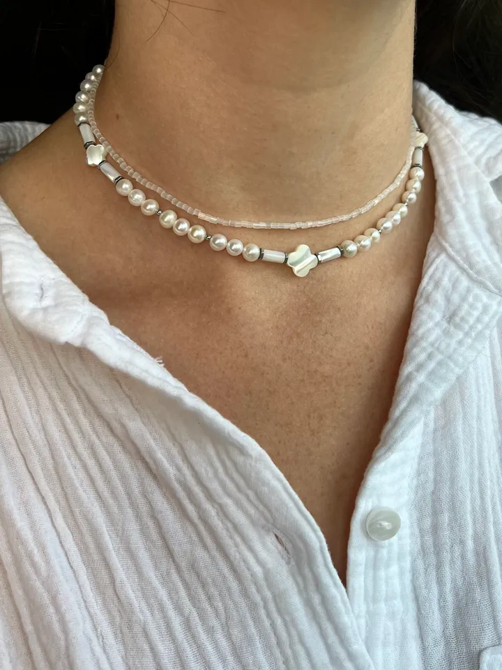 Natural Pearl Double Row Necklace LUCKY
