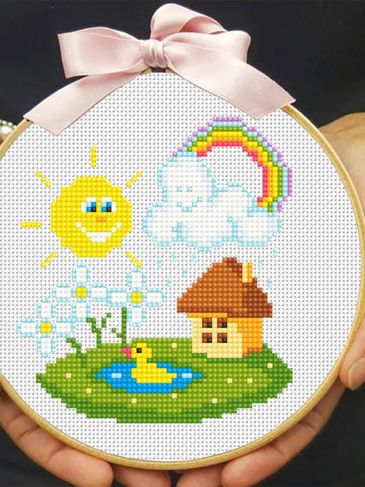 Nature cross stitch pattern download PDF Summer home xstitch chart Baby pattern digital Cute beginner stitch Small picture embroidery #O11