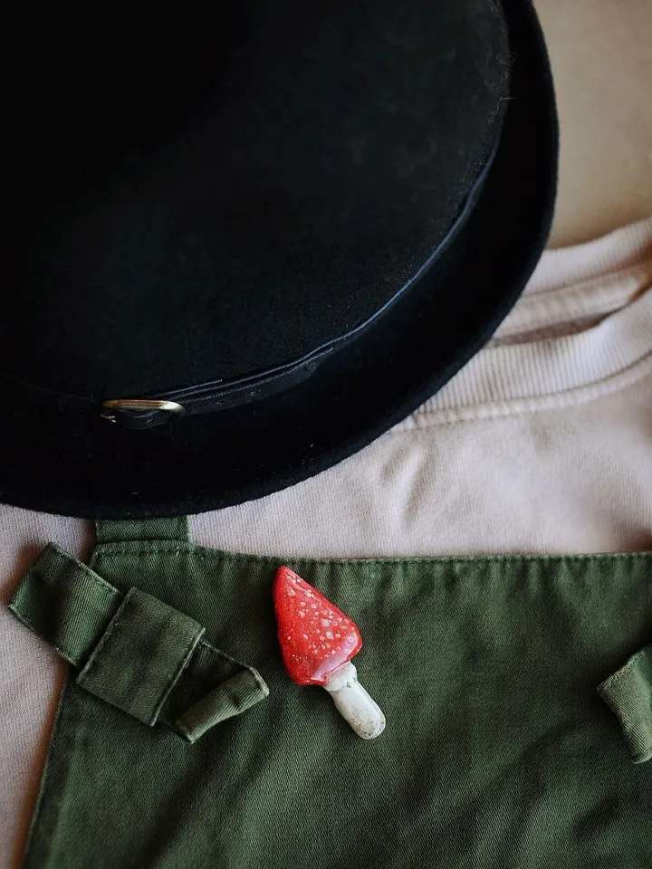 Warm brooch made of polymer clay, mushroom pin, fly agaric brooch