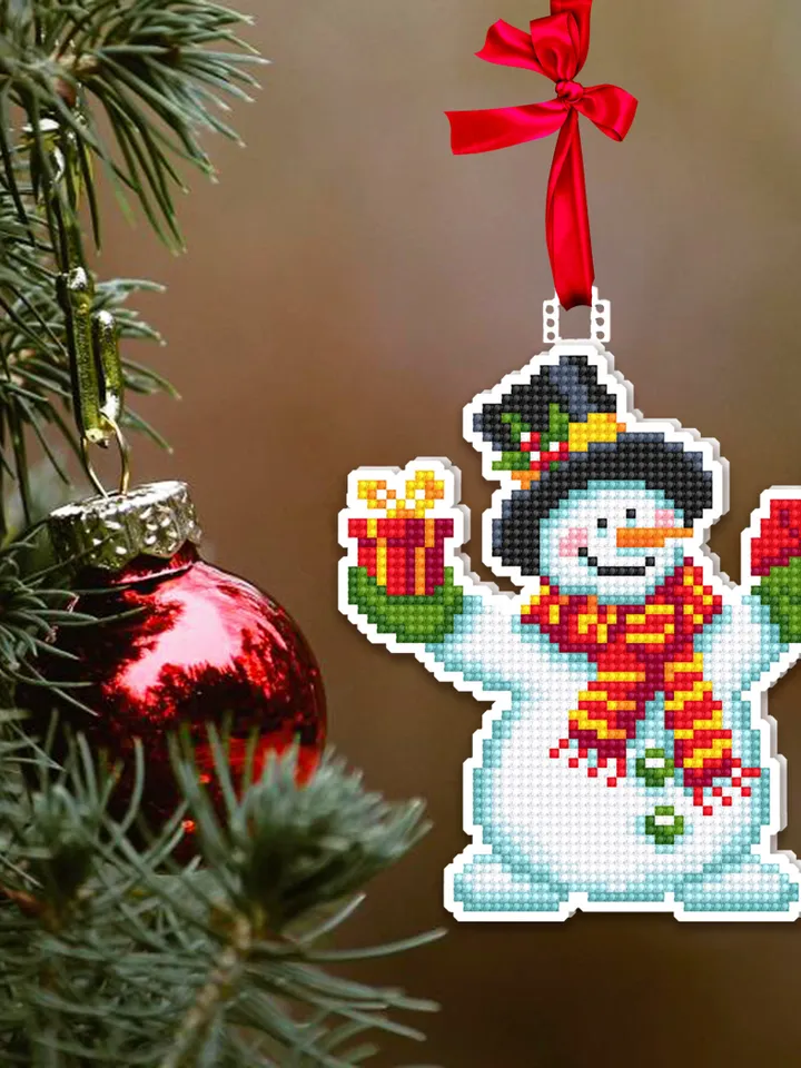 Christmas Snowman cross stitch pattern PDF download Double-sided Christmas tree decor for plastic canvas Small cross stitch chart Noel #N103