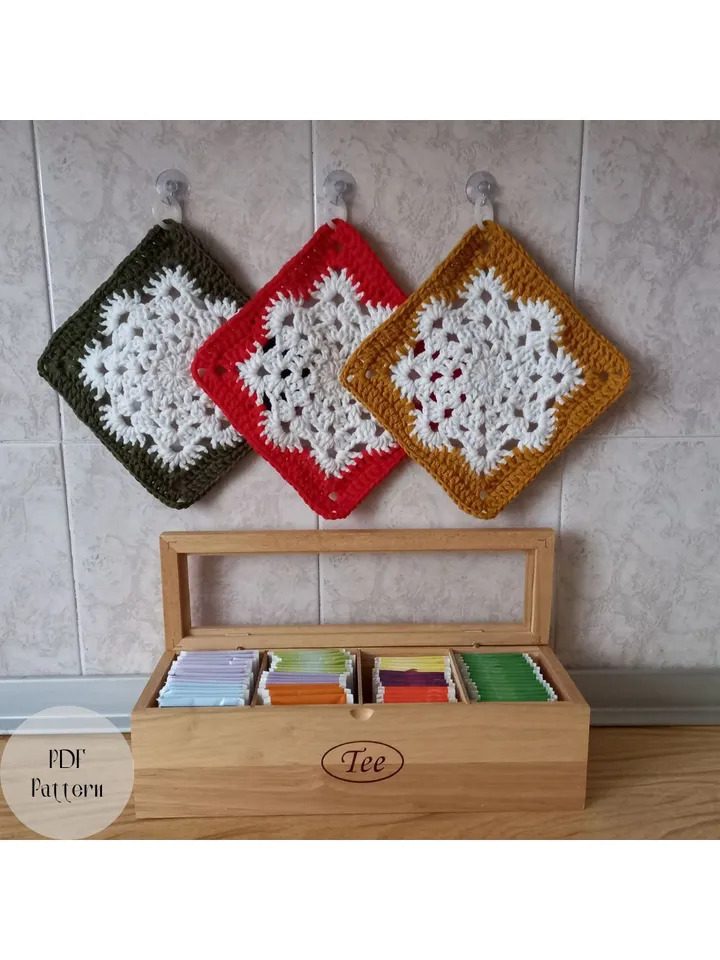 Crochet pattern potholder, Crochet pattern hot pad, Snowflake pattern, Thick hot pad, Interior decor, Cool gift