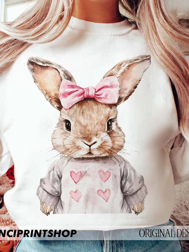 Watercolor Retro Easter Bunny PNG, Easter Bunny png, Cute Easter png, Coquette Easter png, Happy Easter png, Pink Easter png, Bunny png
