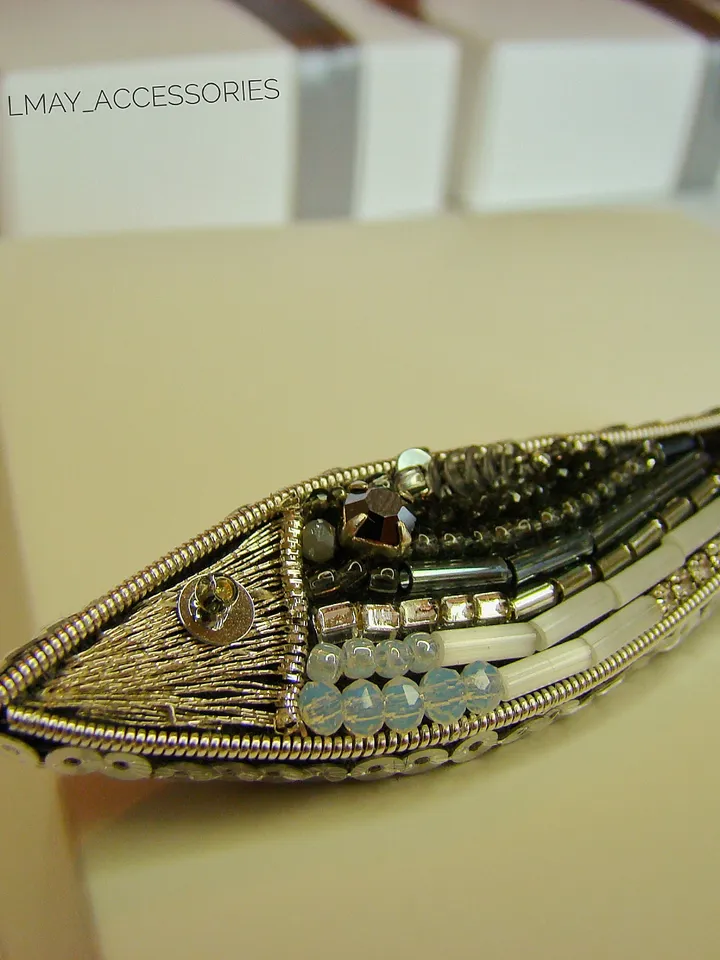 Brooch Fish, beaded brooch, embroidered brooch, handmade design, custom brooch, pair brooch