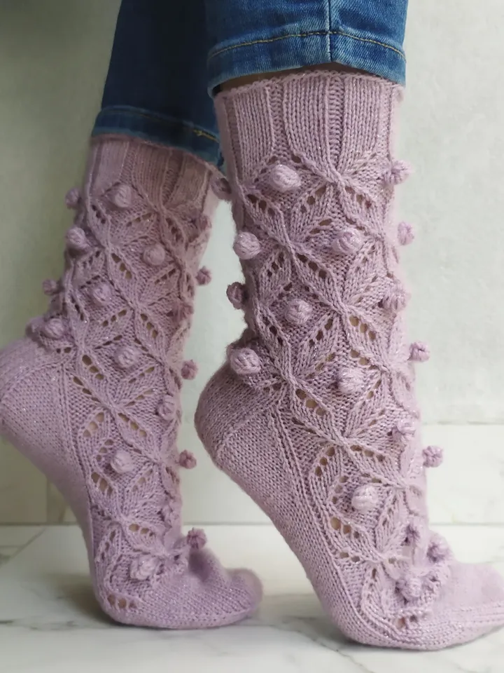 Pink womens warm handmade socks | Warm knitted accessory