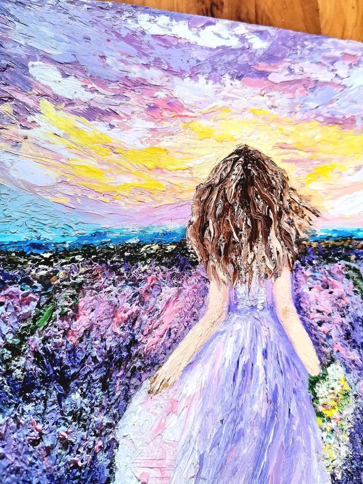 Oil painting with lavender, Provence, 15x20 cm, (5,906 x 7,87 inches),3D, impasto