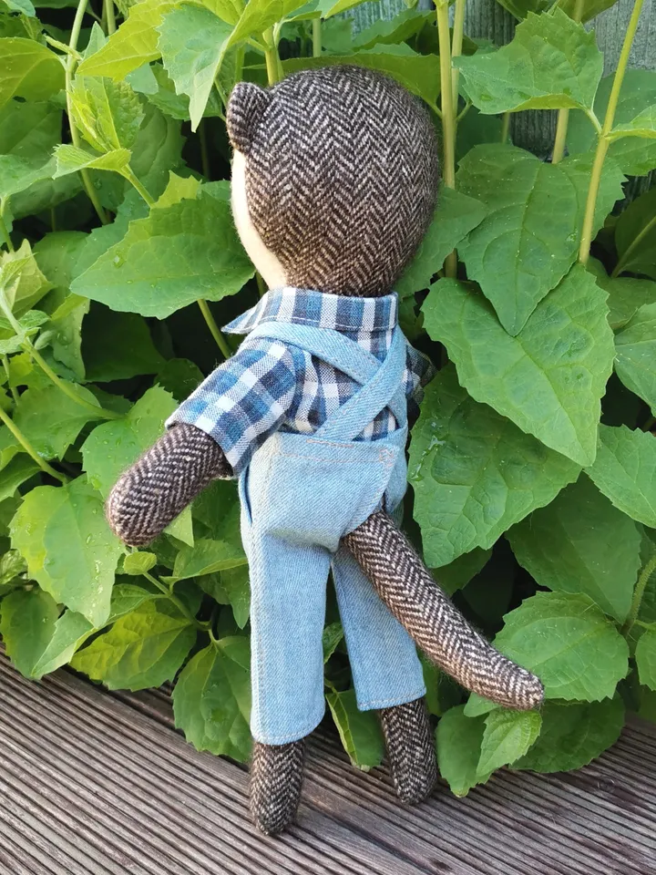 Beige otter boy, handmade plush toy, stuffed otter doll, textile animal toy