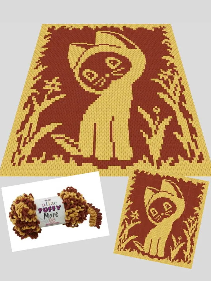 Loop yarn Finger knitted Kitten blanket pattern