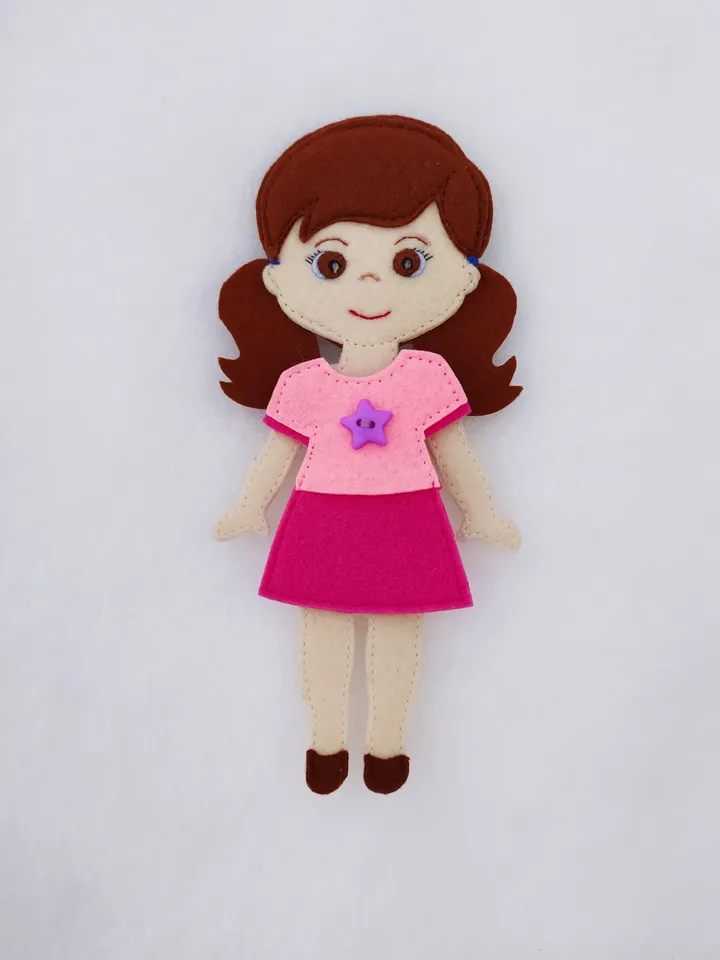 Felt doll pattern and 8 sets of clothes, Felt dress up doll pattern, Felt Pattern pdf for girl