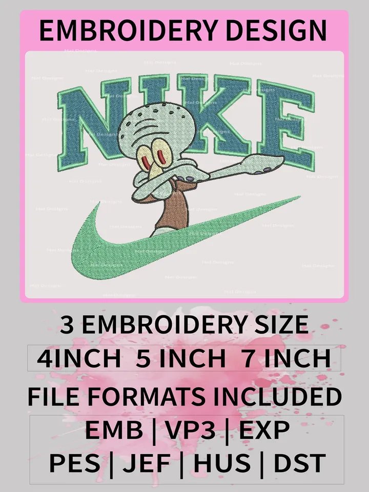 Squidward Tentacles Nike Embroidery Designs – Funny Cartoon x Nike Machine Embroidery Files 🧦✔️🐙