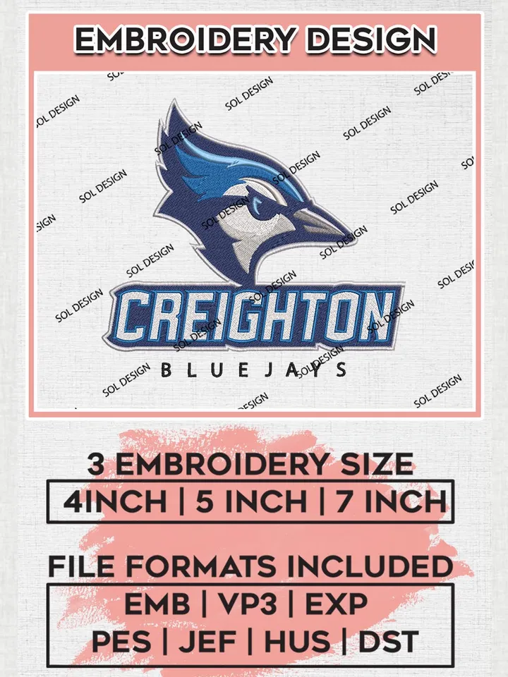 Creighton Bluejays NCAA Team Logo Machine Embroidery Design, NCAA Creighton Bluejays Team Design Design files, NCAA Team Embroidery Designs, NCAA Machine Embroidery Designs, Digital Download