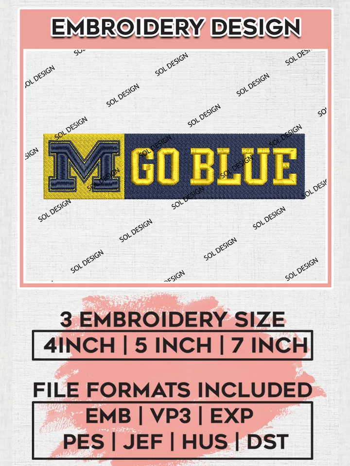 NCAA Michigan Go Blue Team Logo Embroidery Design Files, NCAA Michigan Wolverines Machine Embroidery, NCAA Teams, 3 sizes, NCAA Machine embroidery designs, Digital Download