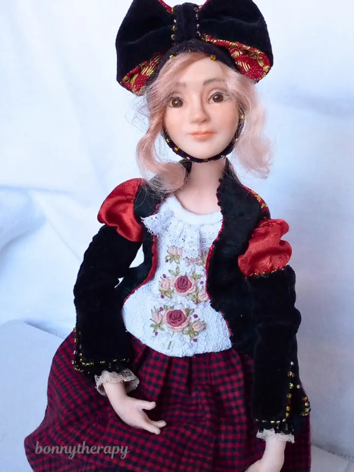 Polymer clay doll, height 36 cm (14 inches).