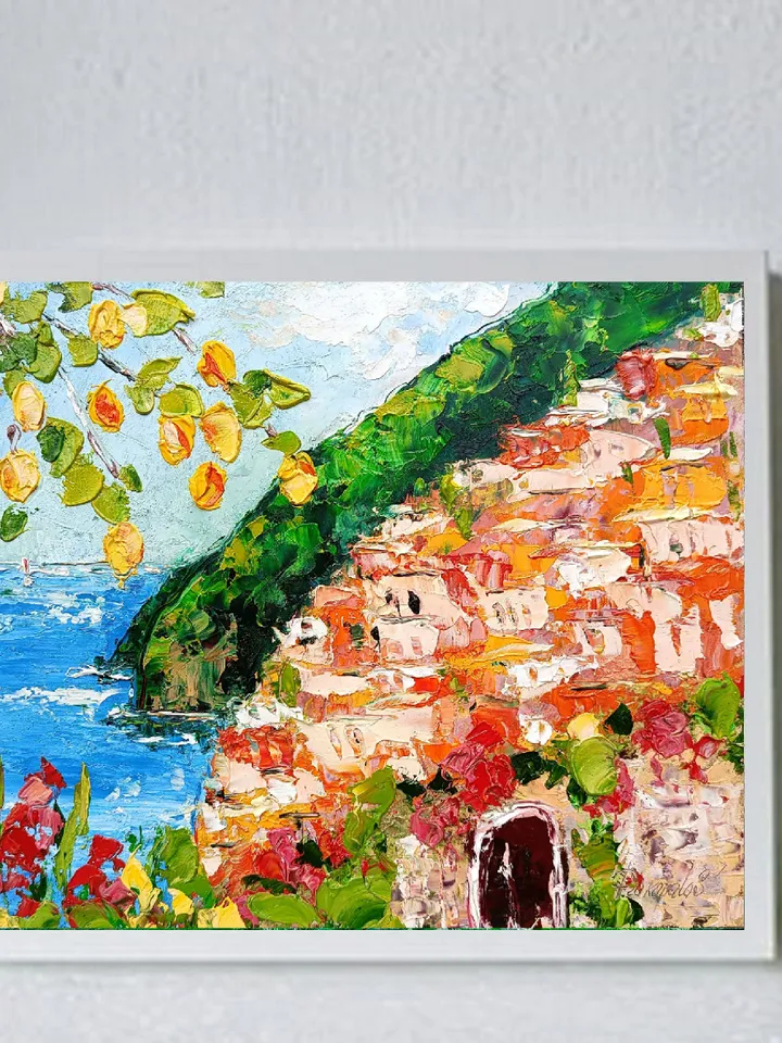 Positano Painting Italy Original Art Impasto Painting Cityscape Travel Artwork Lemon Wall Art 10x8 by ArtProkopaloSv