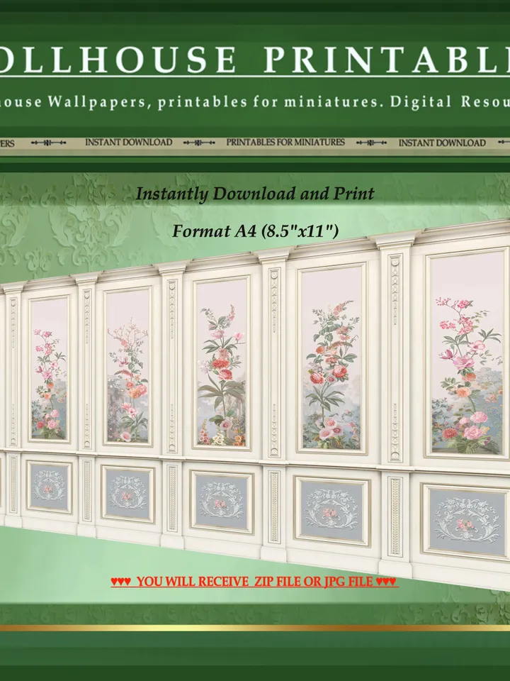 Wallpapers- Set 11 | Printables for Dollhouses and Unique Miniature Projects | Digital Downloads | in Scale 1/12th