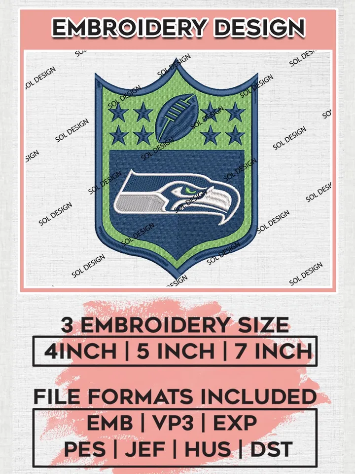 Seattle Seahawks Logo Embroidery Designs, NFL Seahawks Embroidery Designs, NFL Embroidery Designs, NFL Seattle Seahawks Machine Embroidery Design, Digital Download