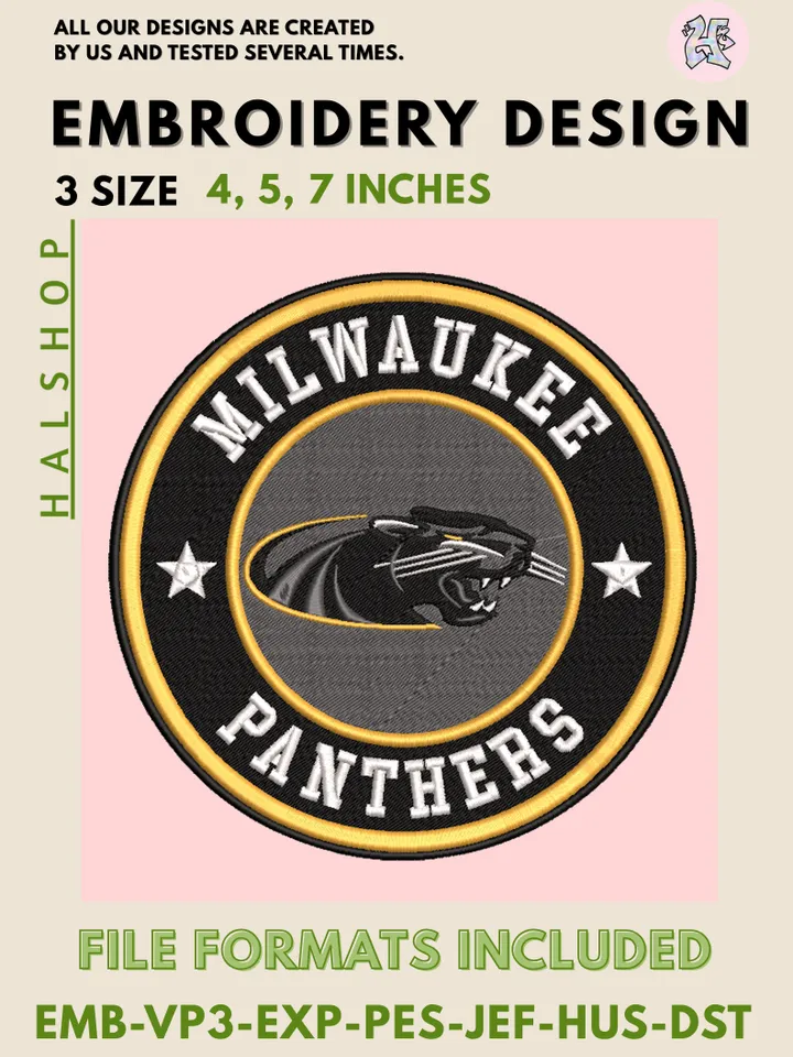 NCAA Milwaukee Panthers College Logo Embroidery Design – Classic Team Pattern, 3 Sizes Machine Embroidery Files, Instant Digital Download