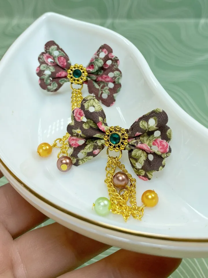 Handmade bow earrings. Bright, summer earrings. Stud earrings.