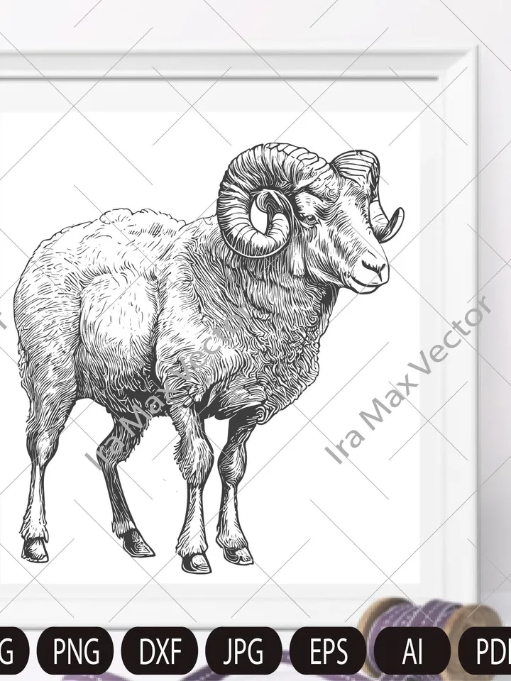 Ram Sheep SVG, Mountain sheep, Farm Animal Graphics Illustration,Ram T-Shirt ,Sheep Printable Clip Art ,Vector Digital Dxf Png Eps Ai