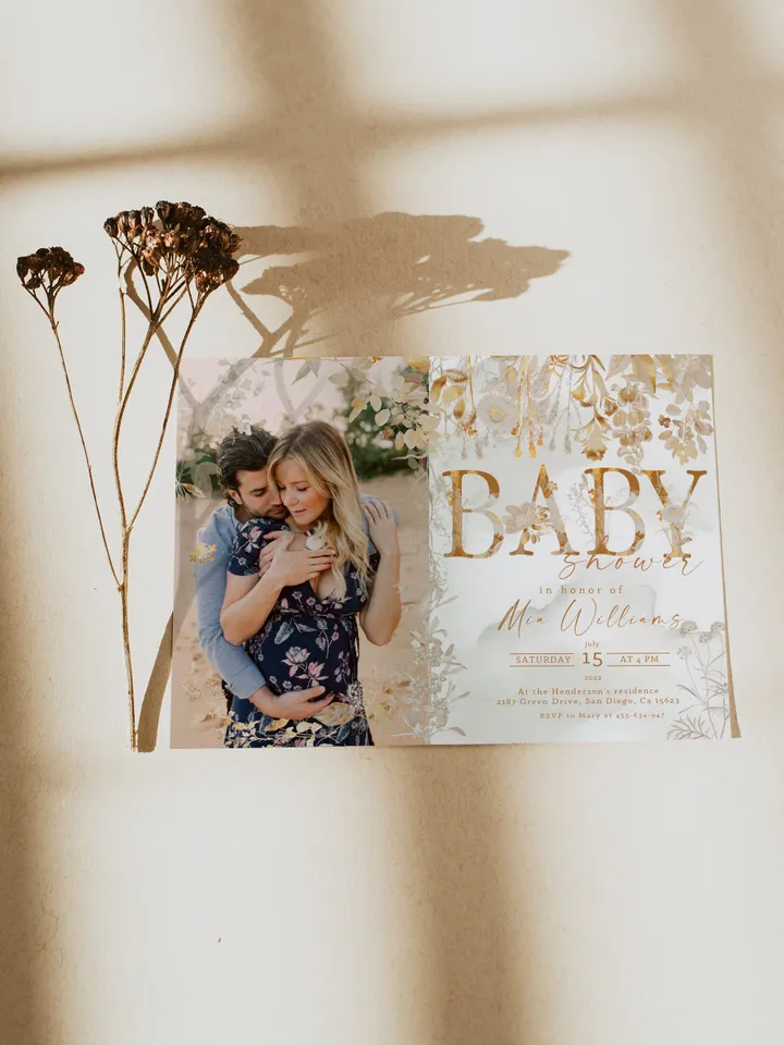 Rustic Autumn Baby Shower Invitation; Add photo Baby shower; Autumn baby shower photo invitation; editable template ; Fall; Rustic Autumn
