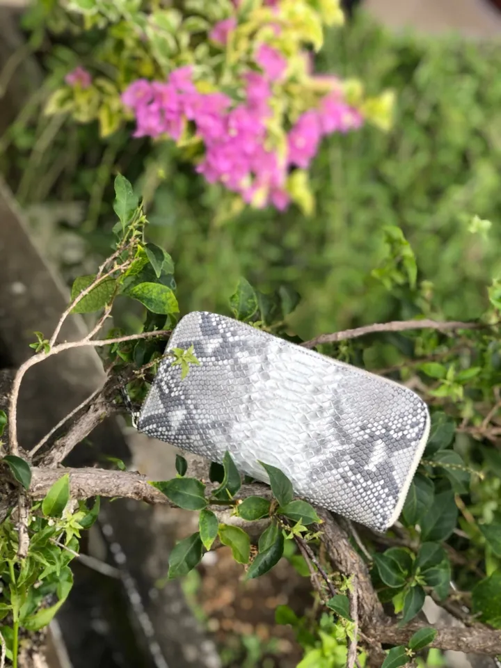 Genuine Python Skin Wallet | Money Wallet Genuine Leather Big Unisex | Python Leather Wallet Organizer Gray Woman | Money Documents Holder