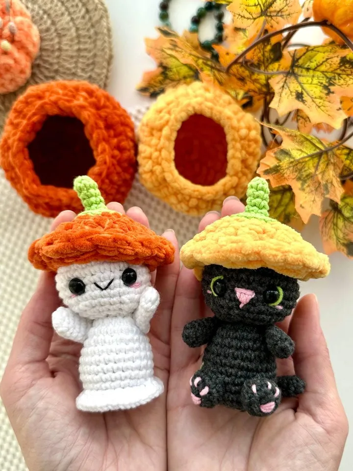 Crochet pattern black cat and ghost in pumpkin - Halloween Amigurumi toy pattern, Plush Pattern English, PDF tutorial - fall gift for baby