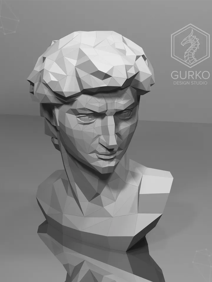 Bust of David (750 mm) Papercraft, Digital Template, PDF Download, Gurko, 3D Low Poly, Pepakura, DIY Origami Sculpture, Paper Decor, Gift