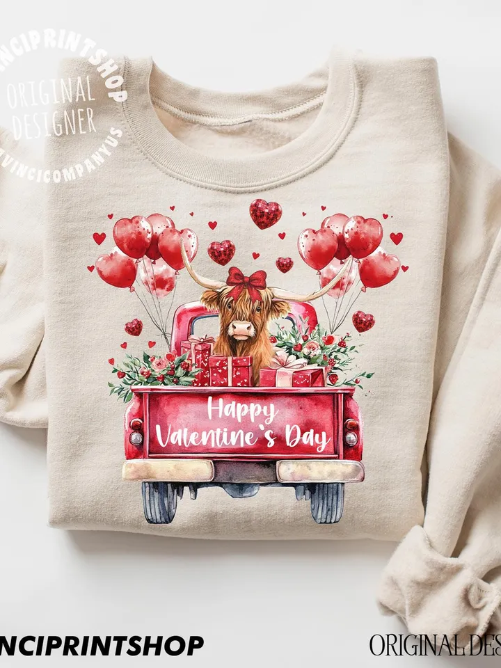 Valentines Highland Cow PNG, Happy Valentine’s Day PNG, Highland cow png, Western Valentine png, Valentines Sublimation, Western Country png