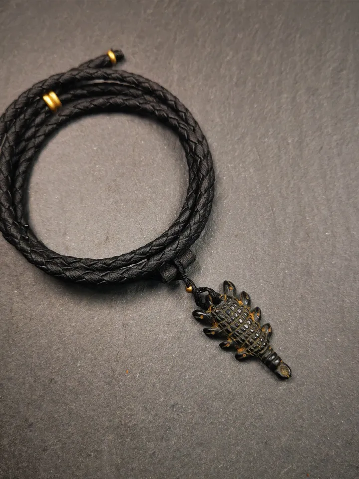 Gandhanra Handmade Tibetan Amulet,Obsidian Carved Scorpion Guru of Padmasambhava Pendant,1.38"