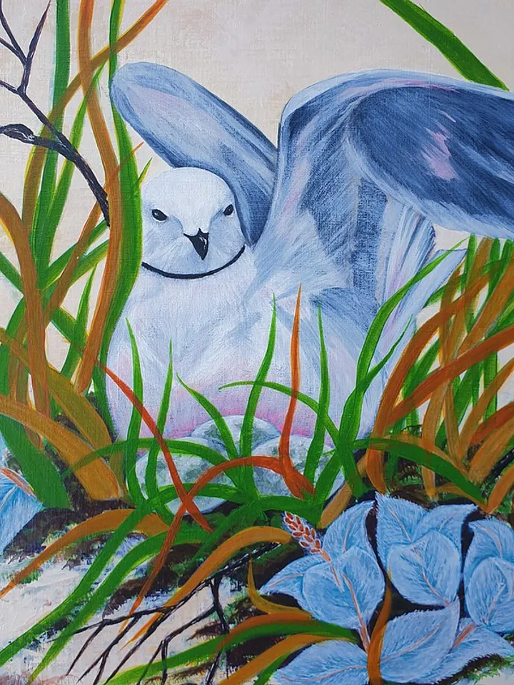 Seagull Painting Birds Nest Original Art Bird Wall Art Animal Acrylic Painting