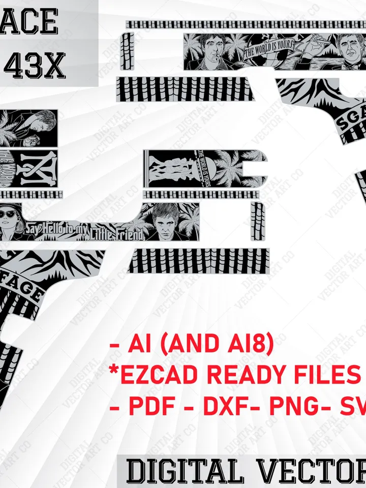 Special Custom Design Scarface Glock 43x | Custom Gun Engraving | Scarface Design Engraving | Digital Engraving File | Ai8 | Svg | Dxf |