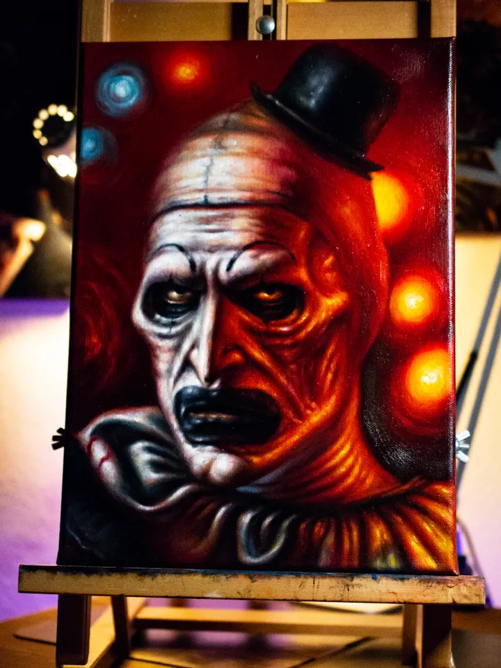 Original oil painting Terrifier Art the Clown