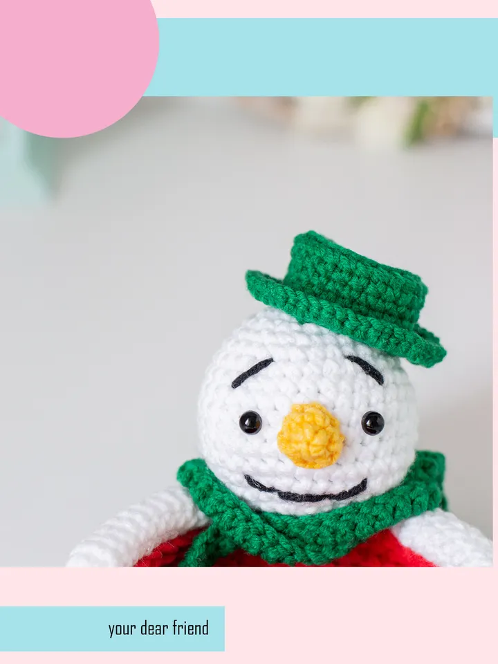 Crochet pattern amigurumi christmas snowman coaster toy pattern PDF file in ENG for beginners