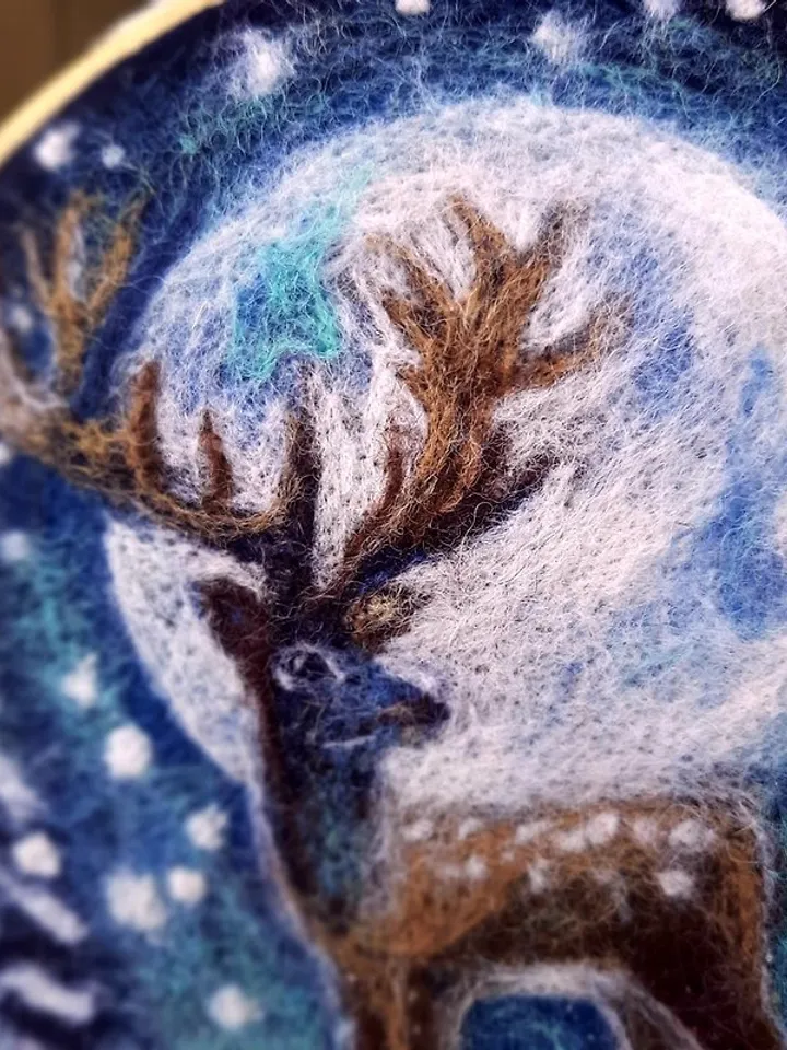 Needle felt deer picture, Original deer wool painting,Felt art,Unusual gift