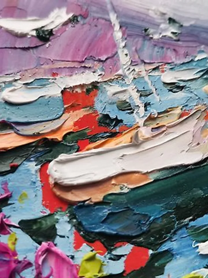 Michigan Sailboats Painting Original Art Impasto Oil Painting Poppy Art Verafe