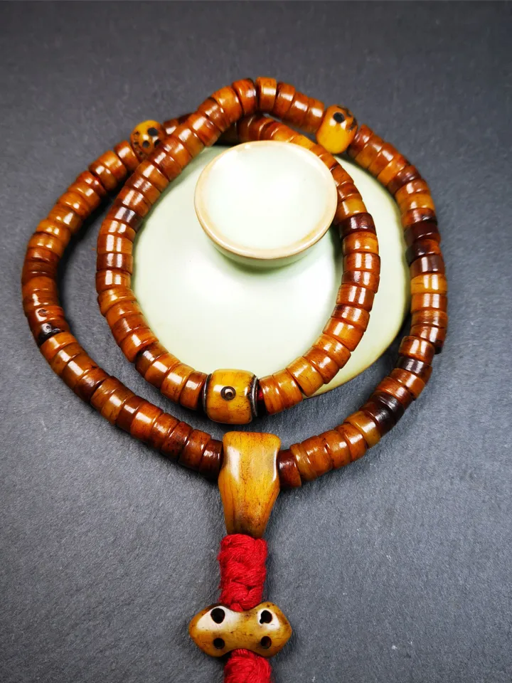 Gandhanra Handmade Tibetan Yak Bone Beads Mala,108 Prayer Beads for Meditation,Diameter 8.5mm, Length 48cm