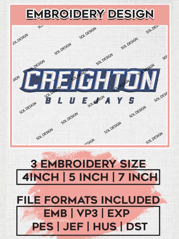 NCAA Creighton Bluejays Team Word Logo Embroidery Design Files, NCAA Creighton Bluejays Machine Embroidery, NCAA Teams, 3 sizes, NCAA Machine embroidery designs, Digital Download