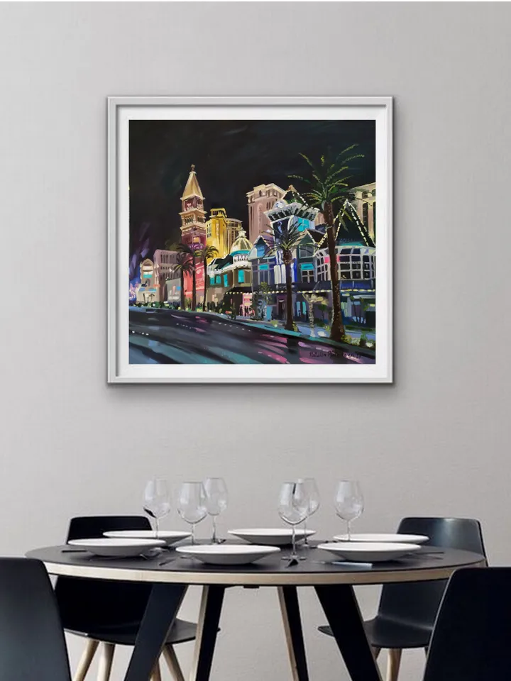 Las Vegas painting Original art Night City Vegas artwork 16 by 16 inches Nevada wall art on canvas painting oil
