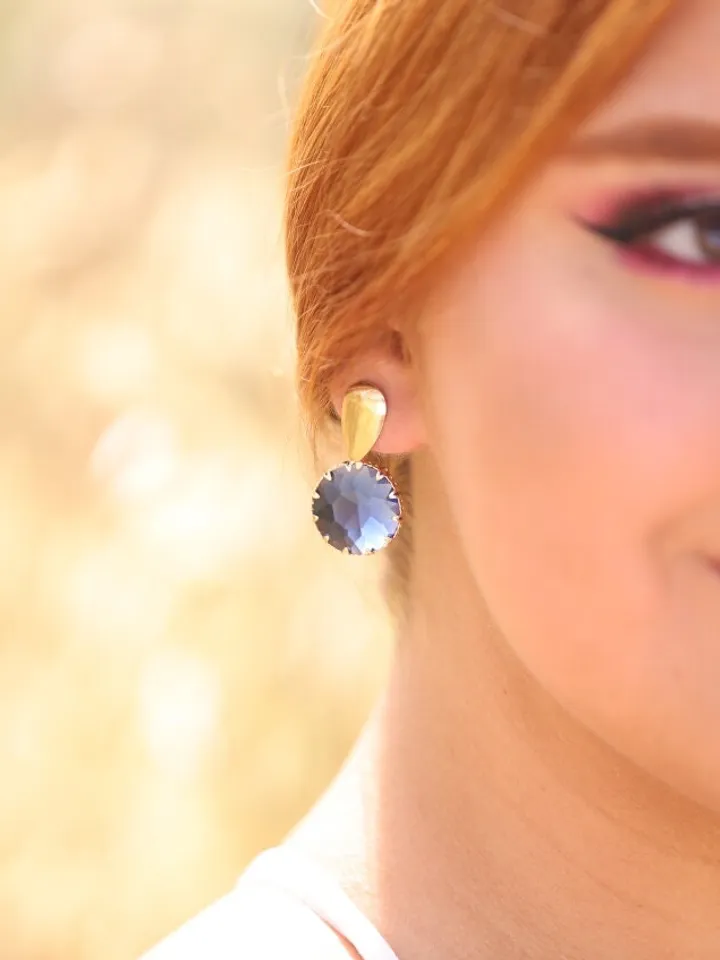 Gold , Montana Blue Boho Bridal Earrings , Swarovski Crystal Statement Boho Wedding Earrings , Boho Bridal Jewelry , Boho Wedding Jewelry,
