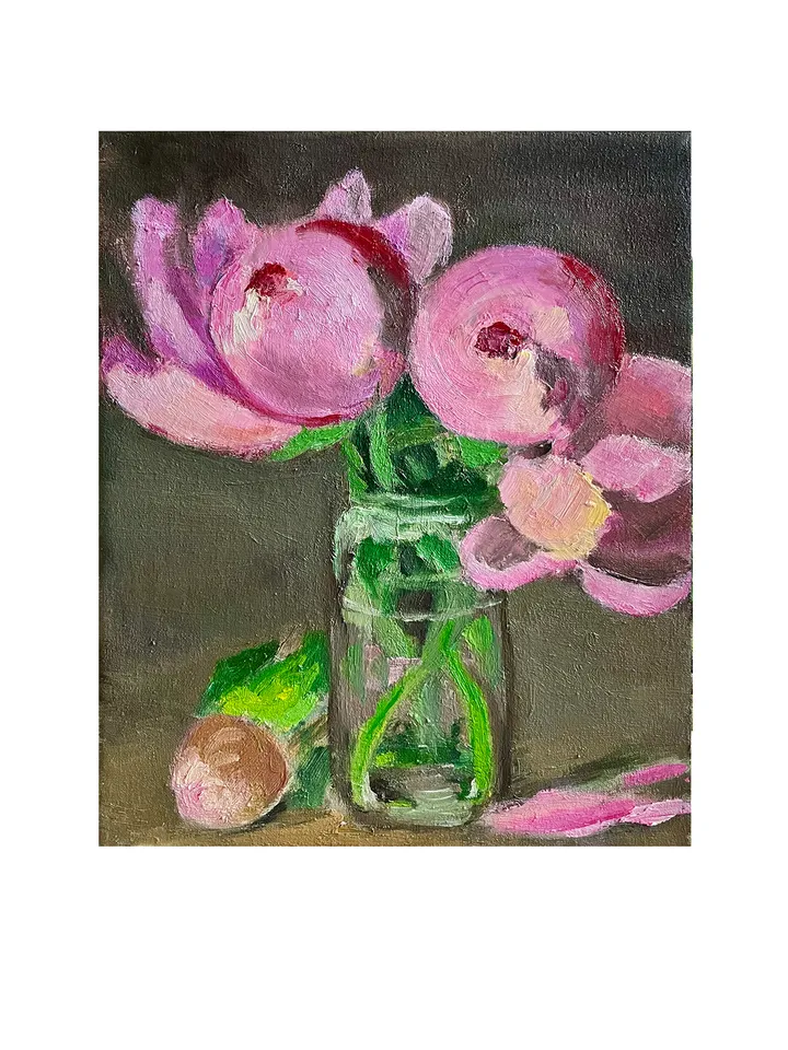 Original oil painting on Canvas Peony Flower Painting Pink Floral Wall Art