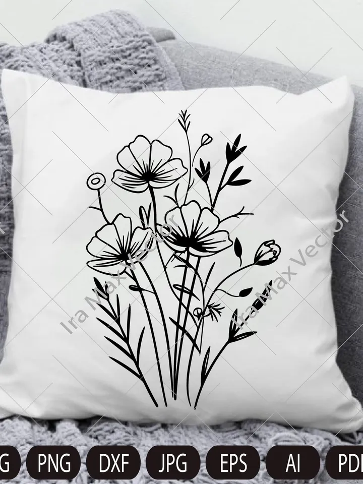 Wildflowers svg, Wild flower svg bundle, floral frame svg, Split monogram svg, Bouquet SVG, Floral svg, nature svg, flower sketch svg