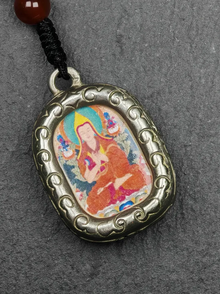 Gandhanra Antique Handmade Tsongkhapa Gau Ghau Shrine, Mini Tibetan Buddhist Altar Amulet Pendant,Made of White Copper