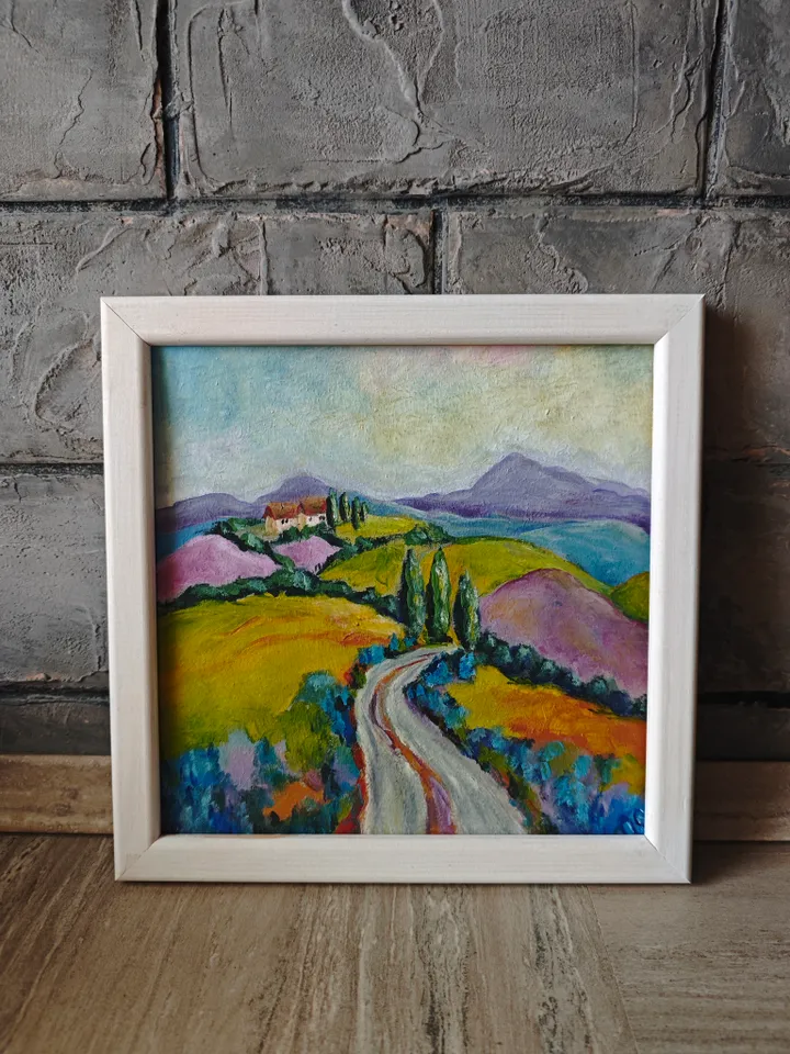 Italian Landscape Original Painting Tuscany Landscape Original Art Tuscany Bright Landscape Modern Oil Artwork Bright Italian Landscape Wall Decor 8x8 inches by OlgaSokolovaArt