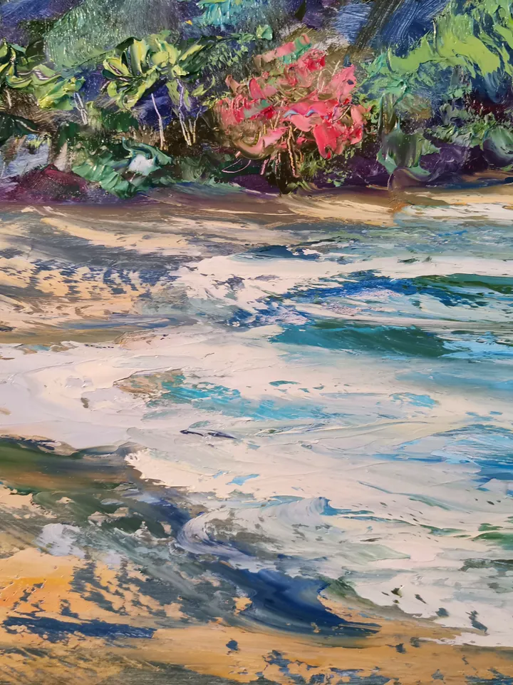 Palm Trees Ocean Mountains Sea Painting Original Oil Art Artist Svinar Oksana