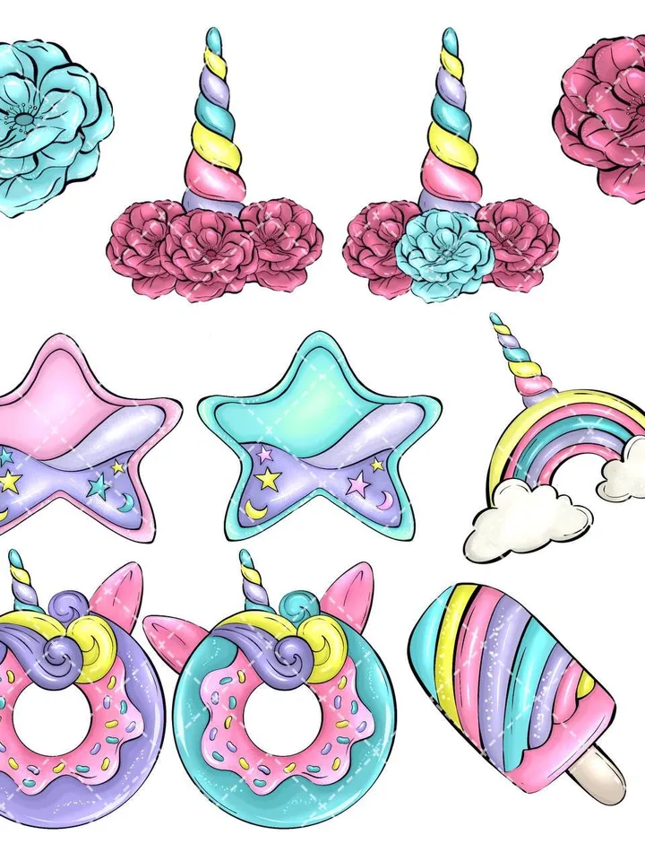 Excellent Unicorn Girl Clipart, Unicorn Doll Clipart, Cute Girl Clipart, Various Hair Color Girls, Cute Planner Stickers, Unicorn PNG Planner