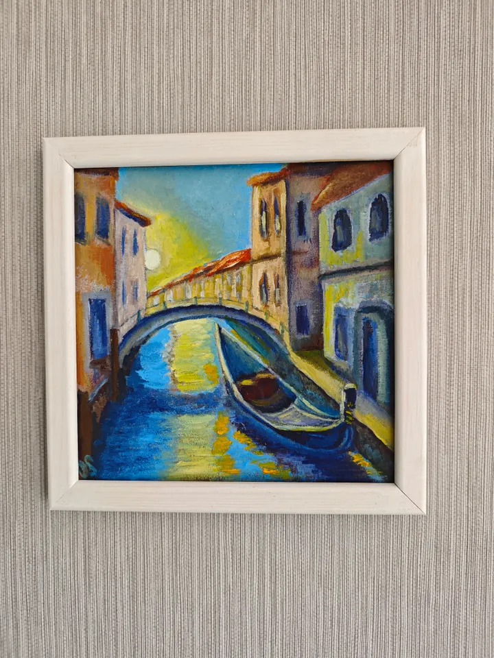 Venice Original Painting Italian Ortiginal Art Italian City Artwork Venice Italy Oil Painting Gondola Channel Venetian Artwork 8 x 8 inches by OlgaSokolovaArt