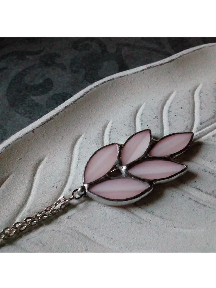 Glass spike necklace, Stained glass necklace, Leaves art deco necklace, Leaf branch pendant, Elven fairy jewelry