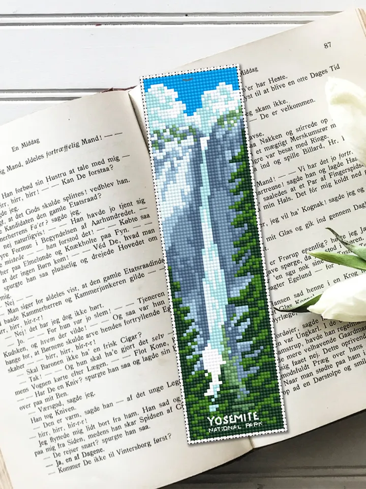 Yosemite National park bookmark cross stitch pattern PDF download Nature cross stitch chart, Digital bookmark pattern PDF, Waterfall #B170