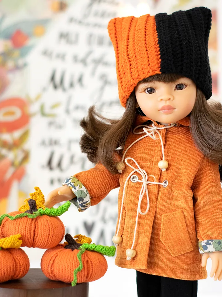 Orange and black hat for Paola Reina doll, Meadowdolls Dumpling, Little Darling, Siblies, doll accessories for Halloween