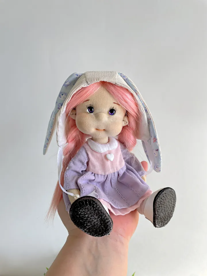 Handmade Bunny Textile Doll Waldorf Style Collectible Art Doll Heirloom Gift (20cm) Birthday Gift for Girl
