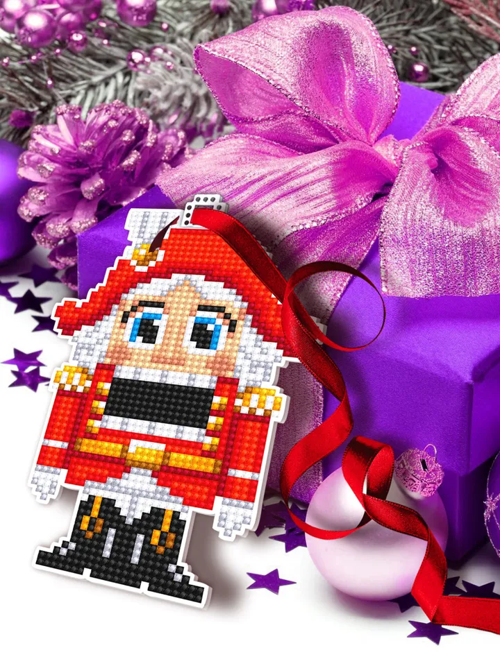 Nutcracker cross stitch pattern PDF download Double-sided Christmas tree decor for plastic canvas, Nutcracker ornament cross stitch #N100